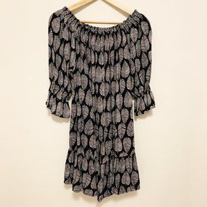 Tangerine Temple Black White Leaf Print Dress S